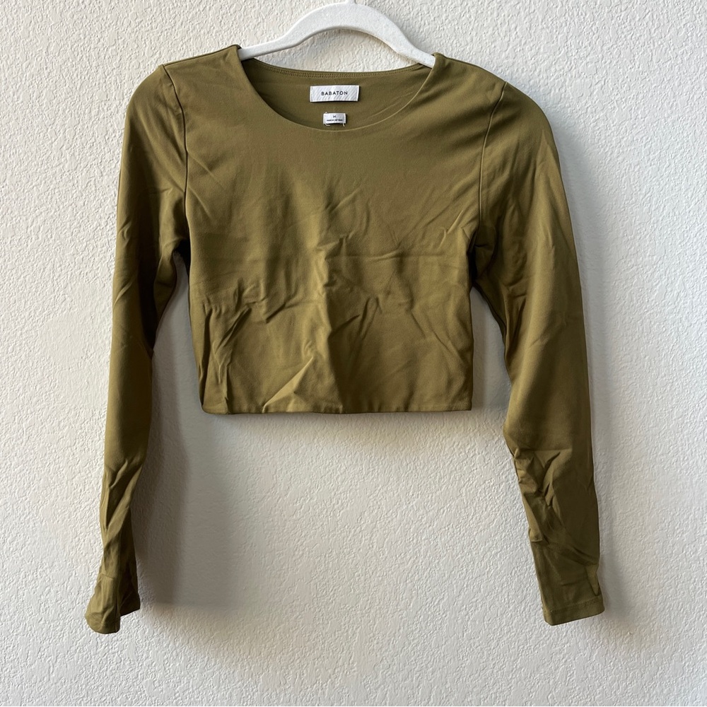 Aritzia Babaton Contour Crew Cropped Longsleeve Fen Green